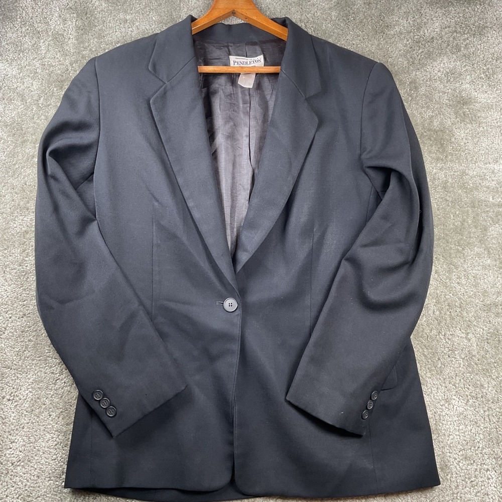 Pendleton Blazer Women 10 Charcoal Grey 100% Virgin Wool Jacket Made in USA